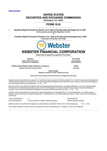 Thumbnail Webster Financial 10-Q Quarterly Report FY2012 
