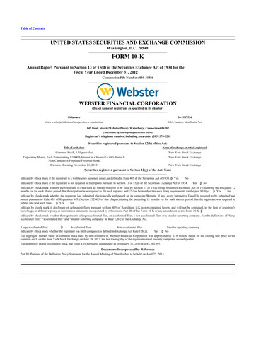 Thumbnail Webster Financial 10-K Annual Report 2012