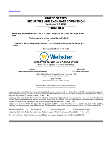 Thumbnail Webster Financial 10-Q Quarterly Report FY2013 