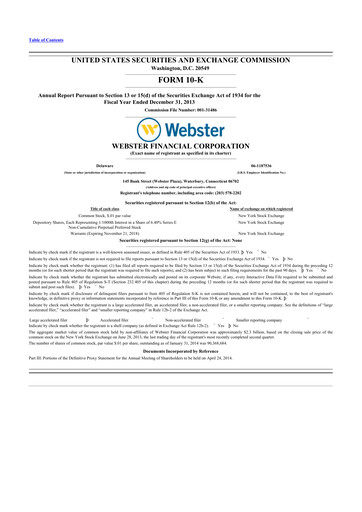 Thumbnail Webster Financial 10-K Annual Report 2013