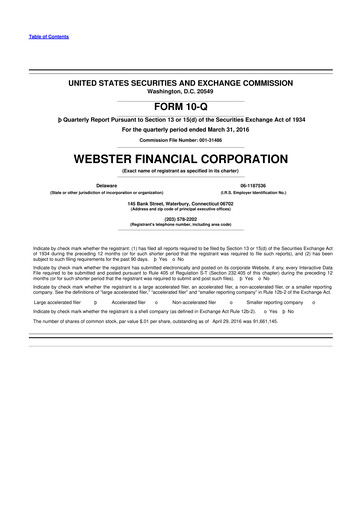 Thumbnail Webster Financial 10-Q Quarterly Report FY2016 