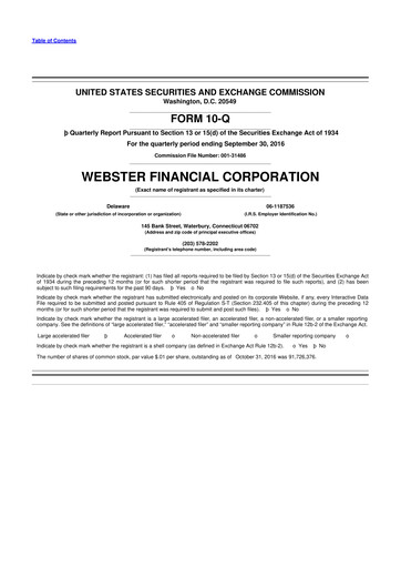 Thumbnail Webster Financial 10-Q Quarterly Report FY2016 