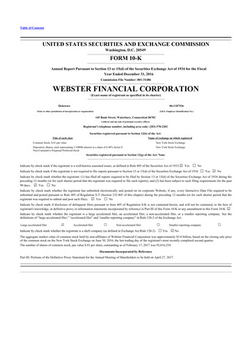 Thumbnail Webster Financial 10-K Annual Report 2016