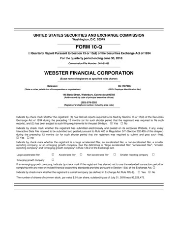 Thumbnail Webster Financial 10-Q Quarterly Report FY2018 