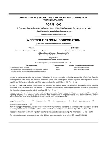 Thumbnail Webster Financial 10-Q Quarterly Report FY2019 