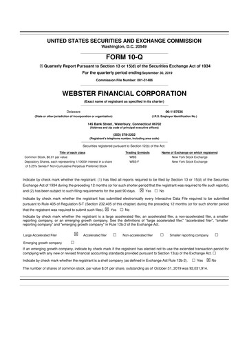 Thumbnail Webster Financial 10-Q Quarterly Report FY2019 