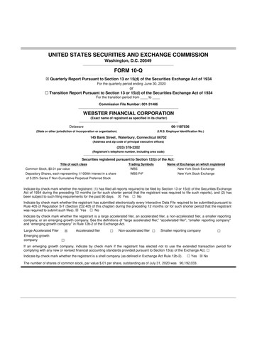 Thumbnail Webster Financial 10-Q Quarterly Report FY2020 