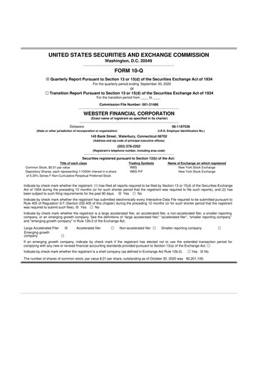 Thumbnail Webster Financial 10-Q Quarterly Report FY2020 