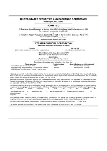 Thumbnail Webster Financial 10-Q Quarterly Report FY2021 