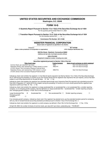 Thumbnail Webster Financial 10-Q Quarterly Report FY2022 