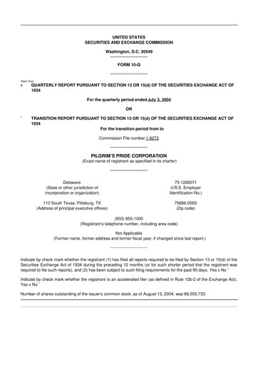 Thumbnail Pilgrim's Pride
 10-Q Quarterly Report FY 