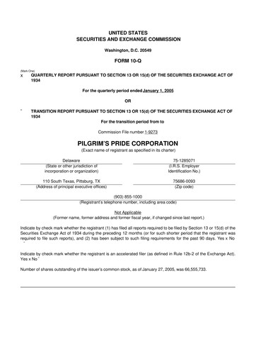 Thumbnail Pilgrim's Pride
 10-Q Quarterly Report FY 