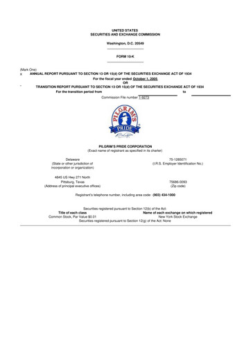 Miniature Pilgrim's Pride
 10-K Rapport annuel 