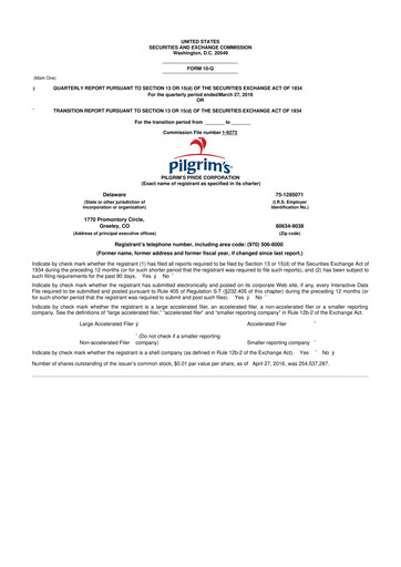 Thumbnail Pilgrim's Pride
 10-Q Quarterly Report FY2016 