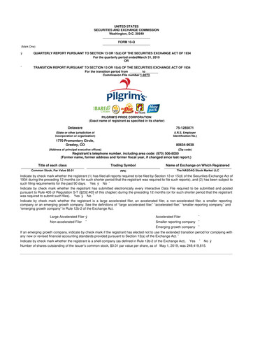 Thumbnail Pilgrim's Pride
 10-Q Quarterly Report FY2019 