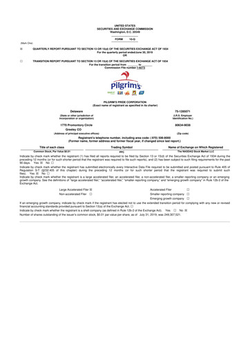 Thumbnail Pilgrim's Pride
 10-Q Quarterly Report FY2019 