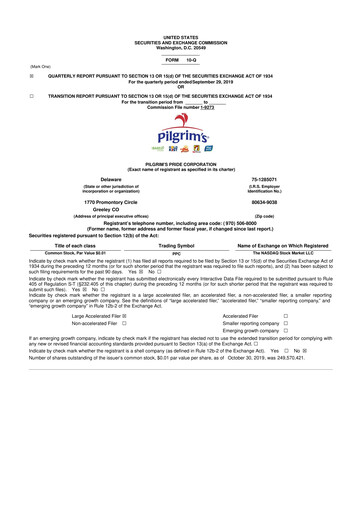 Thumbnail Pilgrim's Pride
 10-Q Quarterly Report FY2019 