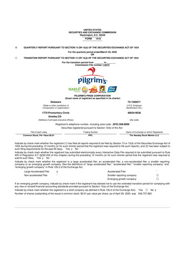 Thumbnail Pilgrim's Pride
 10-Q Quarterly Report FY2020 