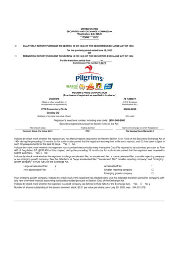 Thumbnail Pilgrim's Pride
 10-Q Quarterly Report FY2020 