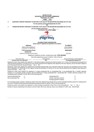 Thumbnail Pilgrim's Pride
 10-Q Quarterly Report FY2021 