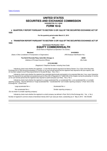 Vorschaubild Equity Commonwealth 10-Q Quartalsbericht 2015 