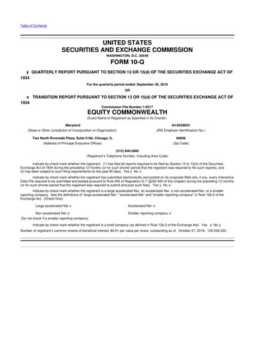Vorschaubild Equity Commonwealth 10-Q Quartalsbericht 2016 