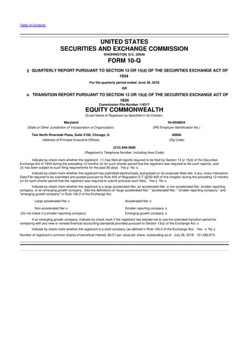 Vorschaubild Equity Commonwealth 10-Q Quartalsbericht 2018 