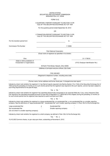Thumbnail Park National Corp 10-Q Quarterly Report FY2012 