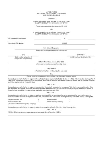 Thumbnail Park National Corp 10-Q Quarterly Report FY2013 