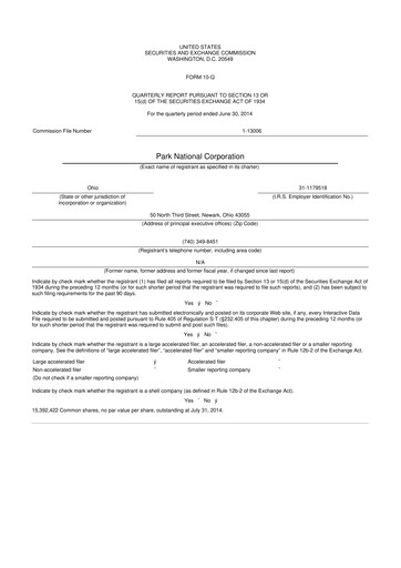 Thumbnail Park National Corp 10-Q Quarterly Report FY2014 