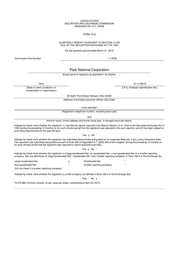 Thumbnail Park National Corp 10-Q Quarterly Report FY2015 