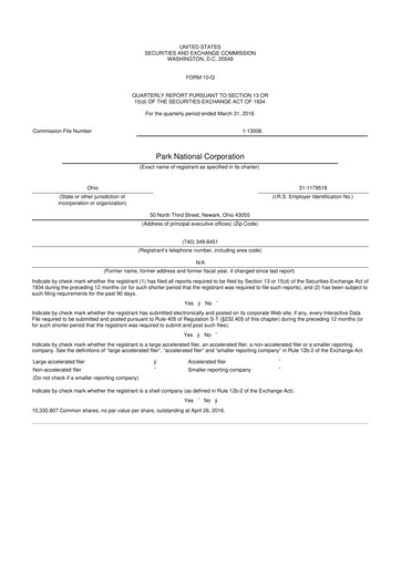 Thumbnail Park National Corp 10-Q Quarterly Report FY2016 