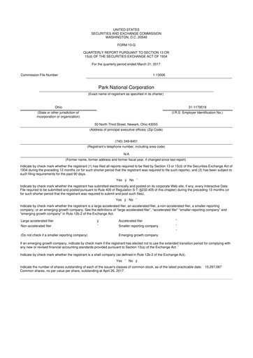 Thumbnail Park National Corp 10-Q Quarterly Report FY2017 