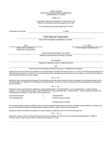 Thumbnail Park National Corp 10-Q Quarterly Report FY2018 
