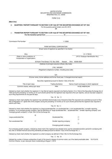 Thumbnail Park National Corp 10-Q Quarterly Report FY2019 