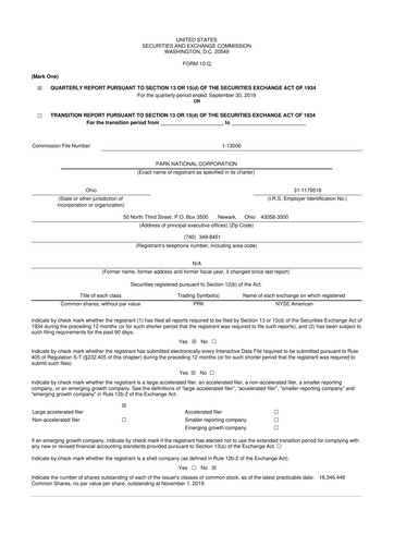 Thumbnail Park National Corp 10-Q Quarterly Report FY2019 