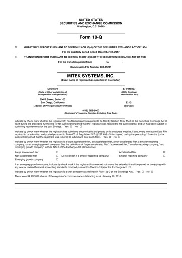 Thumbnail Mitek Systems
 10-Q Quarterly Report FY2018 