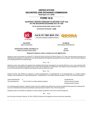 Thumbnail Jack in the Box
 10-Q Quarterly Report FY2018 