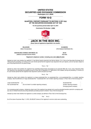 Thumbnail Jack in the Box
 10-Q Quarterly Report FY2018 