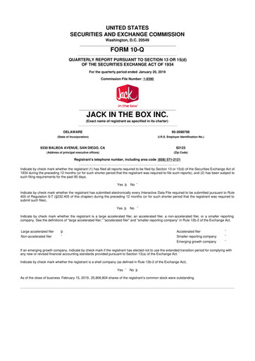 Thumbnail Jack in the Box
 10-Q Quarterly Report FY2019 