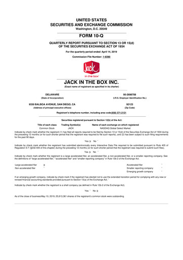 Thumbnail Jack in the Box
 10-Q Quarterly Report FY2019 