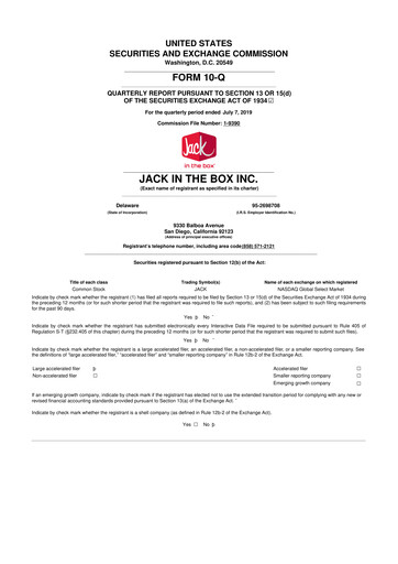 Thumbnail Jack in the Box
 10-Q Quarterly Report FY2019 