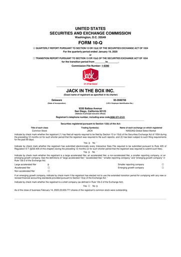 Thumbnail Jack in the Box
 10-Q Quarterly Report FY2020 