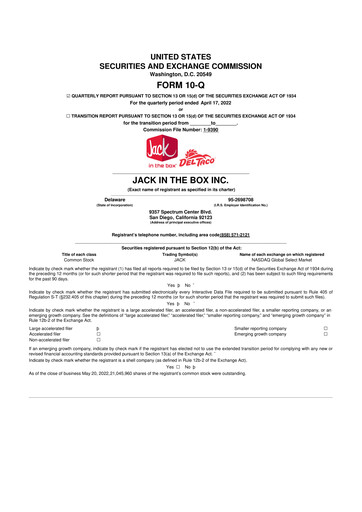 Thumbnail Jack in the Box
 10-Q Quarterly Report FY2022 