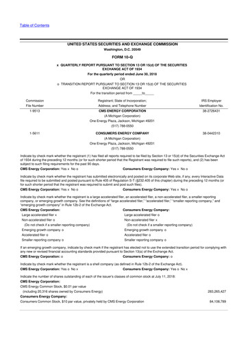 Miniature CMS Energy
 10-Q Rapport trimestriel 2018 