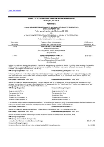 Miniature CMS Energy
 10-Q Rapport trimestriel 2018 