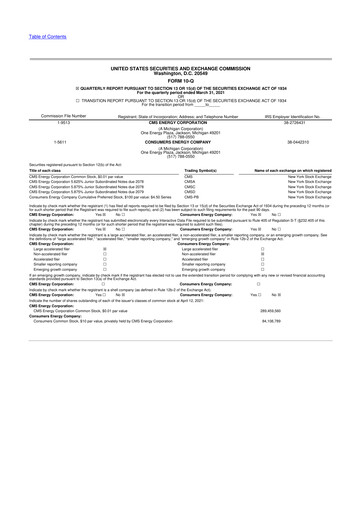 Miniature CMS Energy
 10-Q Rapport trimestriel 2021 