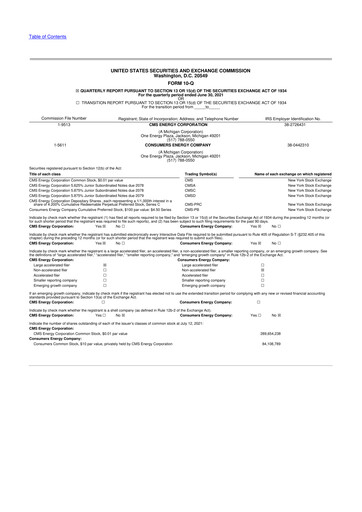 Miniature CMS Energy
 10-Q Rapport trimestriel 2021 
