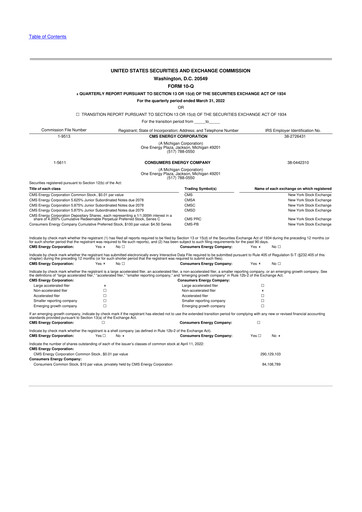 Miniature CMS Energy
 10-Q Rapport trimestriel 2022 