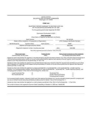 Thumbnail First Bancorp
 10-Q Quarterly Report FY2020 